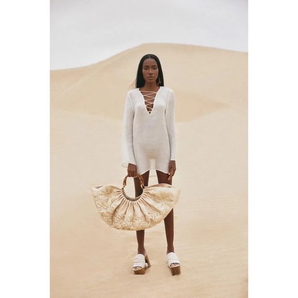 NWT Cult Gaia Womens Naomi Ivory Lace Up Sheer Swim Top Cover-Up L - Picture 5 of 10